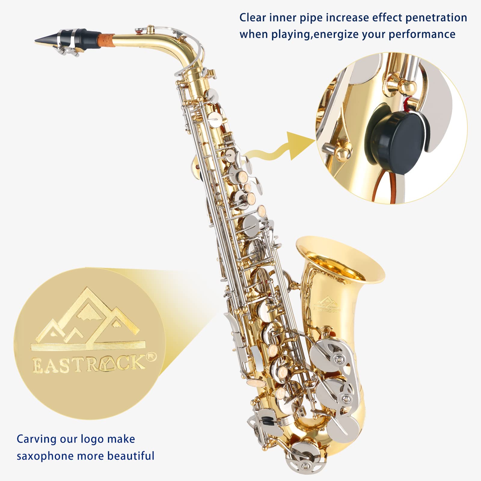 EASTROCK E Flat Alto Saxophone - Antique Finish Student Saxophone Kit with Carrying Case, Mouthpiece, Cushion Pads, Cleaning Cloth & Rod, White Gloves, Neck Strap - Perfect for Beginners, School Bands & Jazz Performances