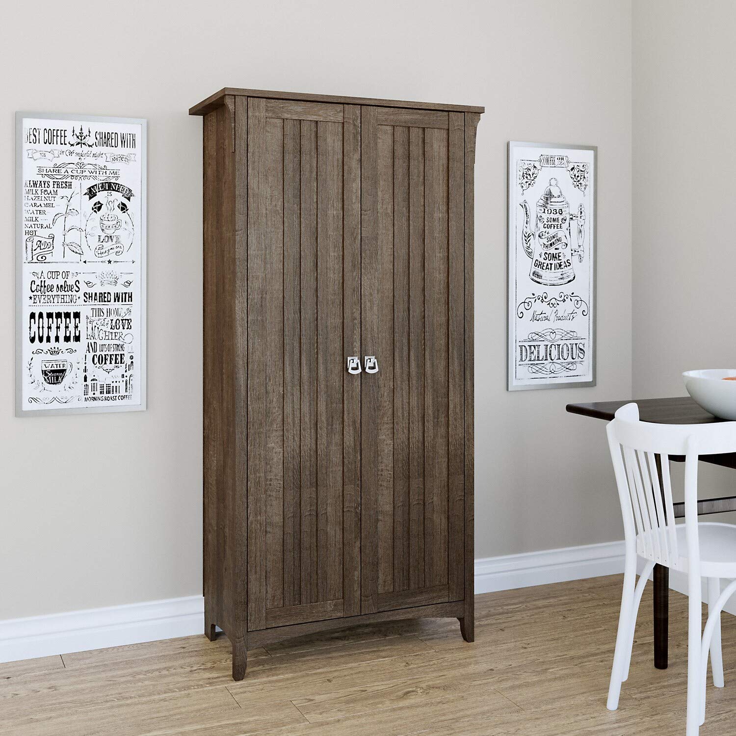 Bush Furniture Salinas Kitchen Pantry Cabinet with Doors in Ash Brown - Stylish Storage for Spices, Cookware & Small Appliances | Perfect for Kitchens, Dining Rooms & Small Spaces