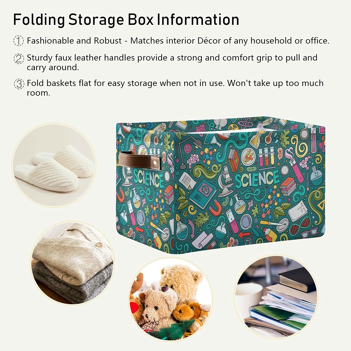Collapsible Storage Cube Basket with Handles - Rectangle Storage Box for Books, Toys & Home Organization | Perfect for Nursery, Bedroom, Closet & Office | 1-Pack Science & Education Storage Solution