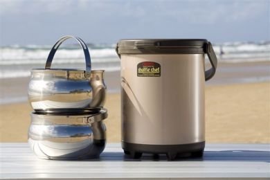 Thermos 6.0L Stainless Steel Thermal Cooker with Two 3.0L Insulated Pots - Portable RPC 6000W for Camping, Picnics & Outdoor Cooking