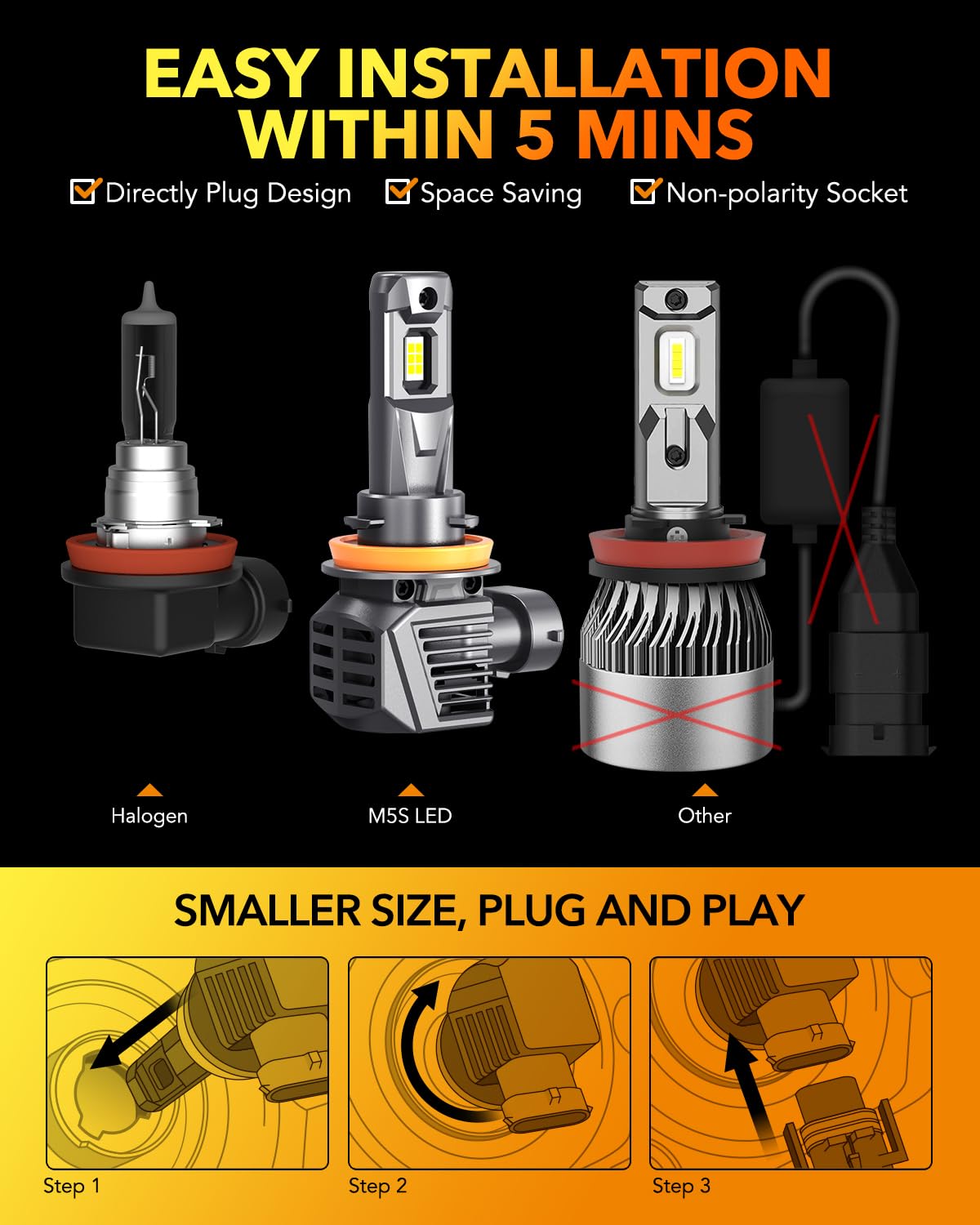 Upgraded 9005/HB3 & H11/H9/H8 LED Light Bulbs Combo - 56,000LM, 700% Brighter, 6500K Cool White - No Dark Spot - H11 9005 Low/High Beam DRL Fog Light Halogen Replacement - Wireless Plug & Play - Pack of 4 - Perfect for Cars, Trucks, SUVs & Motorcycles - Enhanced Night Driving & Off-Road Visibility