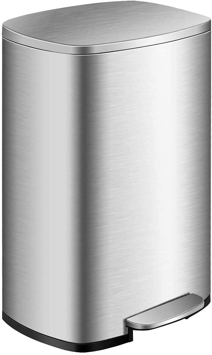 Stainless Steel Step Trash Can with Freshener System - Airtight Rectangular Garbage Bin for Kitchen, Office, Home - Includes Plastic Inner Buckets & Hinged Lids - Perfect for Odor Control and Waste Management in Small Spaces (Silver)