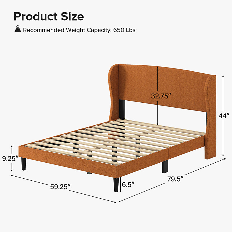 Baotist Upholstered Wingback Platform Bed Frame - Queen Size Modern Bedroom Furniture for Master Bedroom, Guest Room & Apartment