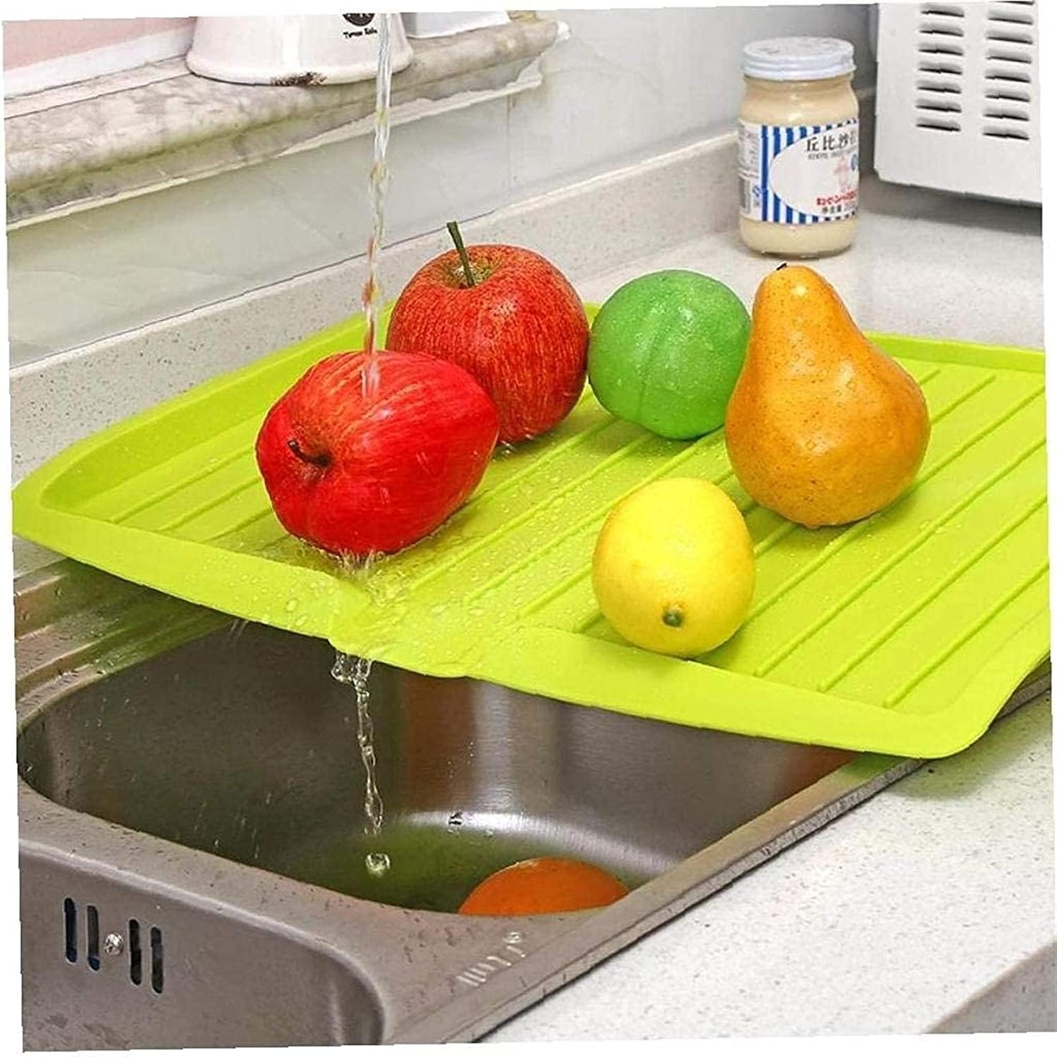 DLEST Plastic Sink Dish Drainer Tray - Sloped Drain Board with Side Drip Grooves, Multicolor Kitchen Sink Rack for Drying Dishes, Cups & Utensils - Perfect for Countertop Organization & Small Space Kitchens