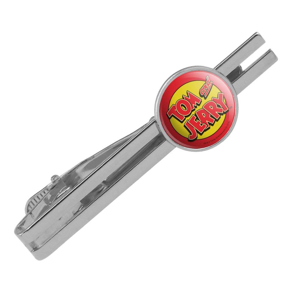 Tom and Jerry Logo Round Tie Bar Clip - Silver Plated Tie Tack for Men - Perfect for Weddings, Prom, and Formal Events