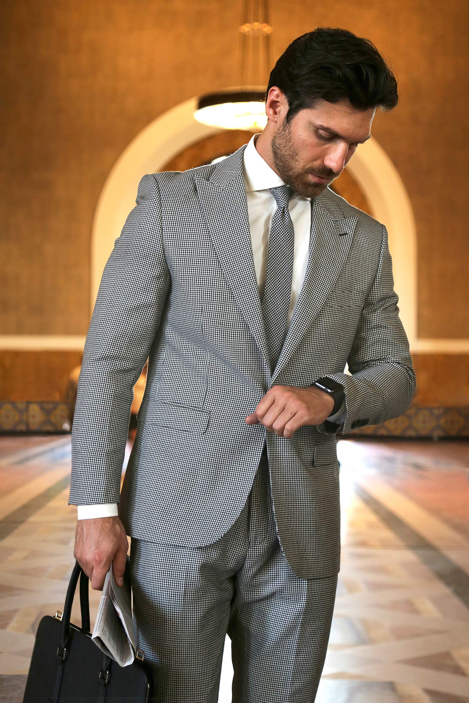Men's Stanford Slim Fit Houndstooth Peak Lapel 2-Piece Suit | Formal Business Attire for Weddings, Interviews & Office Wear