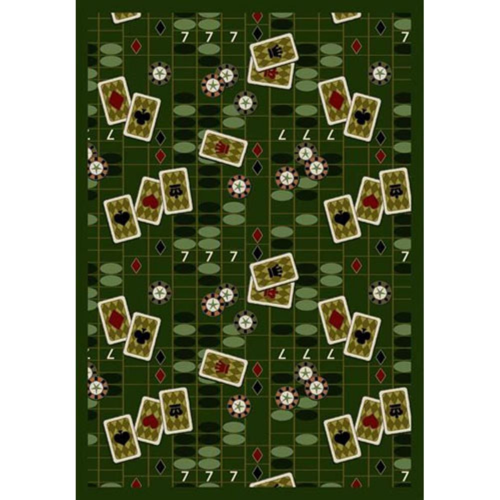 Joy Carpets Games People Play Feeling Lucky Gaming Area Rug - Emerald Green 4'x6' Soft Non-Slip Carpet for Game Room, Living Room & Bedroom Decor