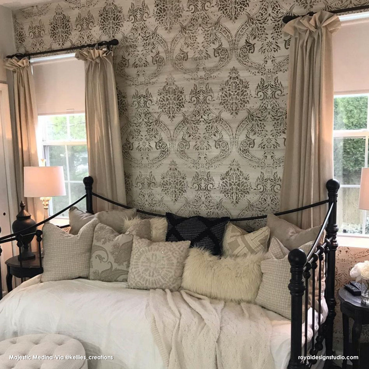Majestic Medina Damask Wall Stencil - Reusable DIY Painting Template for Home Decor, Bedroom, Living Room, Accent Walls - Perfect for Wall Art, Murals, and Interior Design Projects
