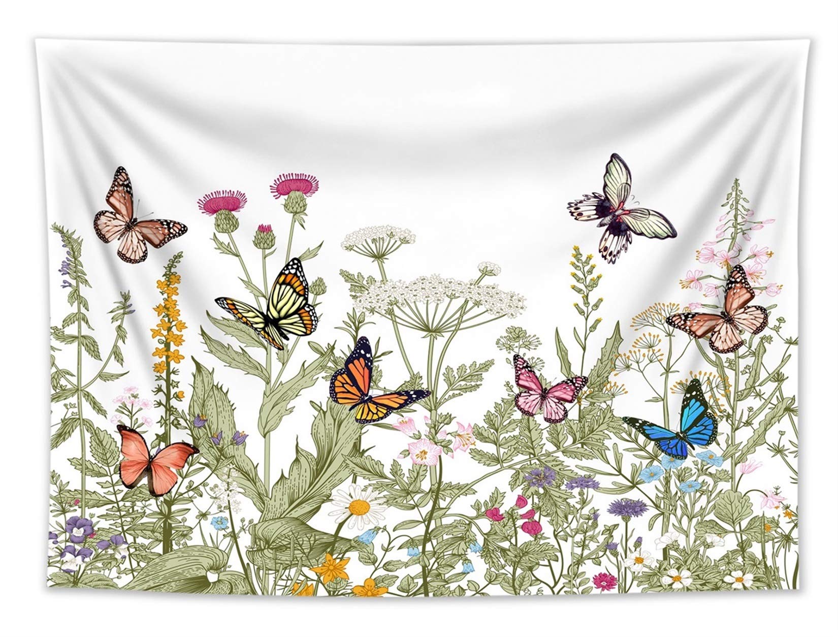 Leaf Butterfly Tapestry Wall Hanging - Sage Green Floral Decor for Bedroom & Living Room (92.5x72.9 In) - Perfect for Boho & Spring Home Decor