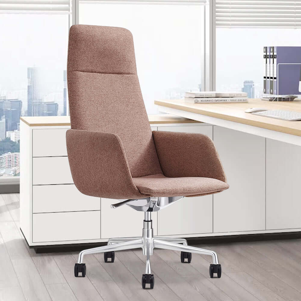 Minimalist Light Coffee Executive Office Chair with Swivel & Adjustable Height - Ergonomic Desk Chair for Home Office, Conference Room, and Workspace