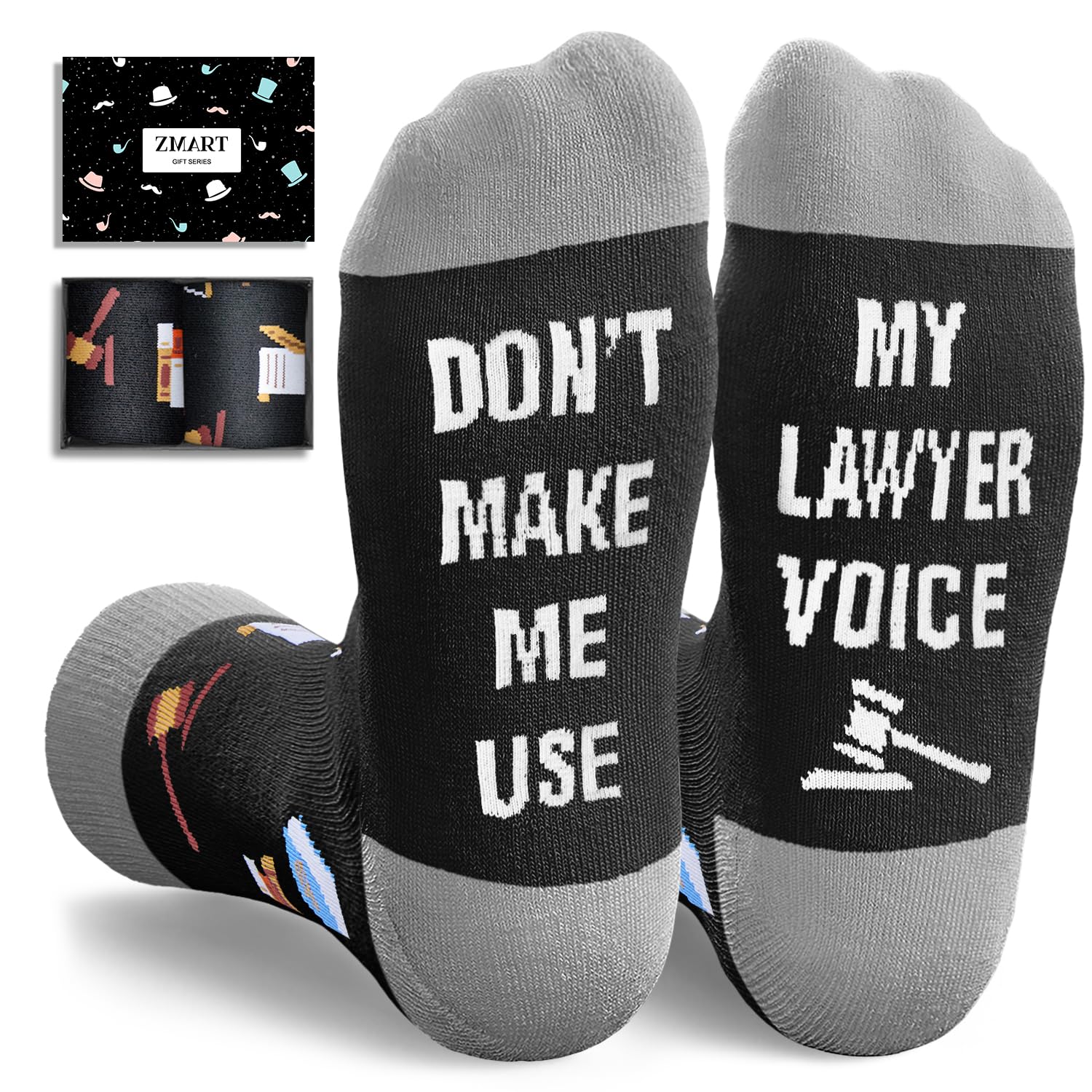 Zmart Lawyer Gifts for Men & Women - Law School Graduation Present, Attorney Appreciation Gift, Social Justice Themed Socks - Perfect for Courtroom, Office & Law School Events