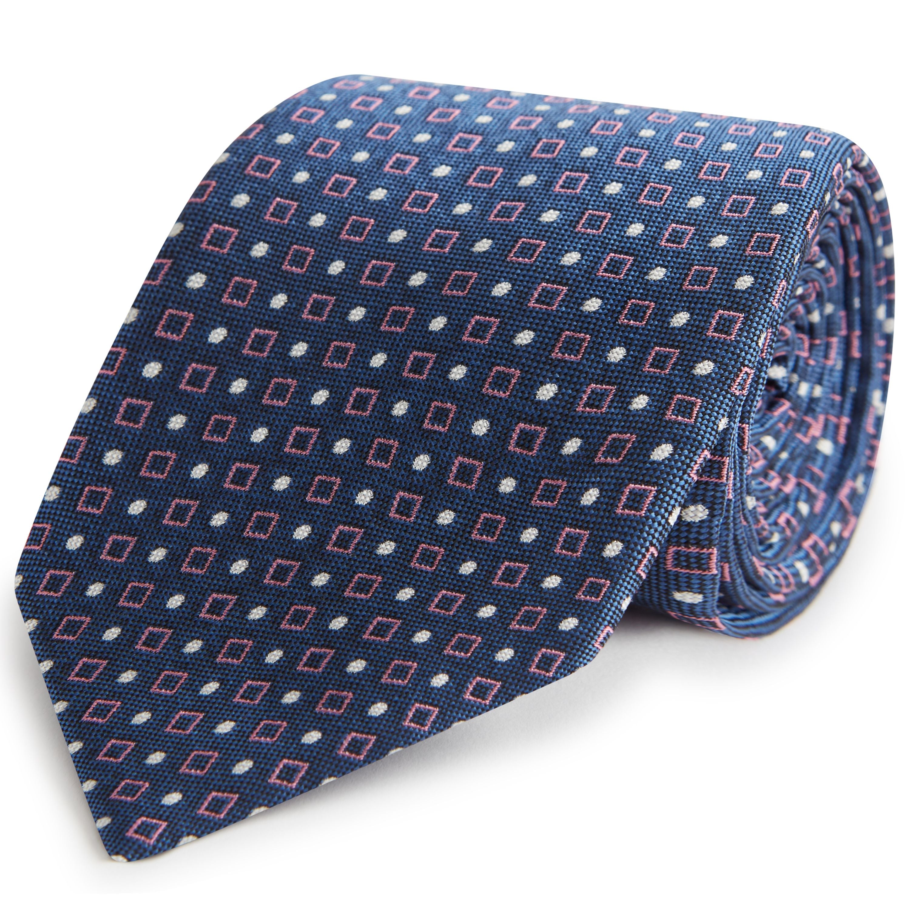 Stylish Navy and Pink Geometric Woven Silk Tie for Men - Elegant Formal Accessory for Weddings, Business Meetings & Special Occasions
