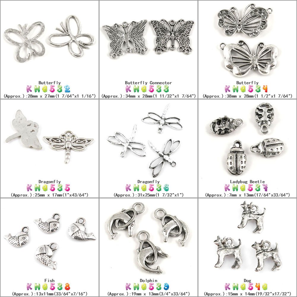 190 PCS Vintage Alloy Pendant Necklace Findings - Antique Silver Tone Charms for Jewelry Making (Butterfly Design KN0534) - DIY Craft Supplies for Necklaces, Bracelets, and Earrings