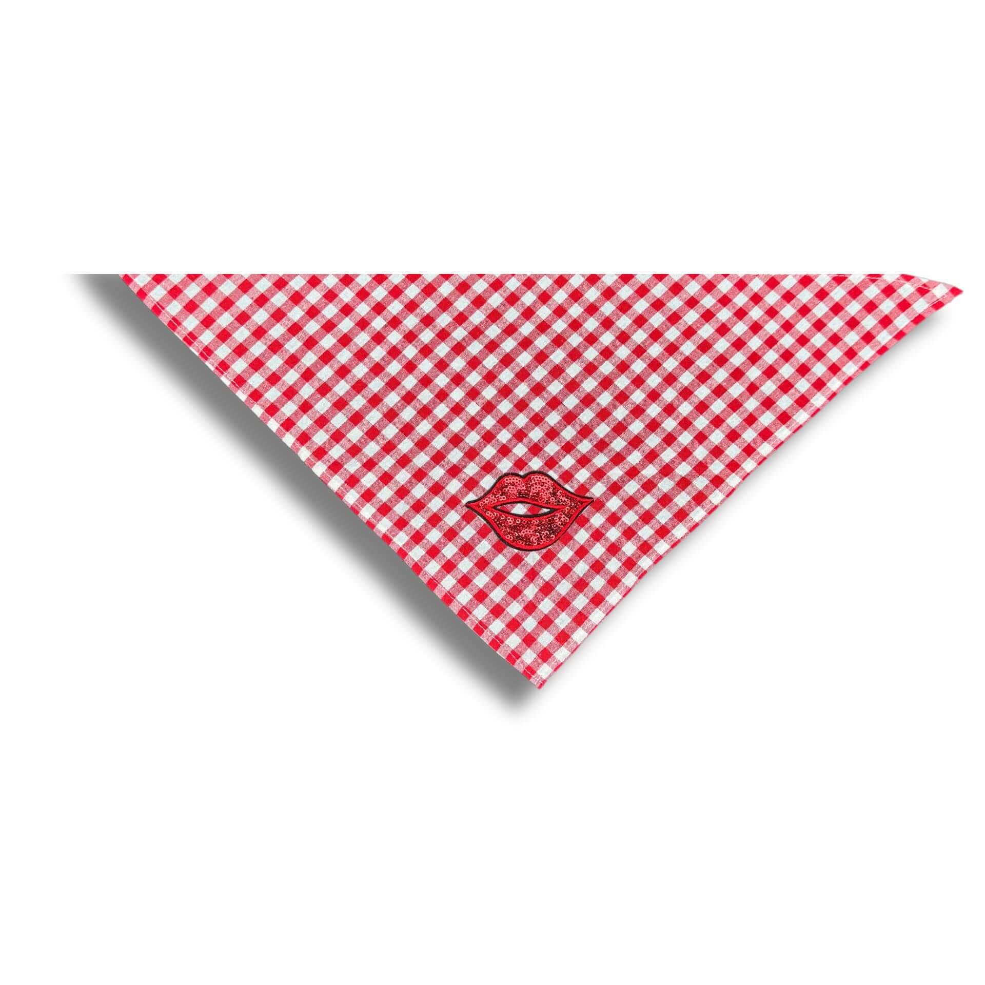 Hot Lips Tie-Up Dog Bandana - Red & Off White Gingham Check Pattern Pet Accessory for Small & Medium Dogs - Perfect for Valentine's Day, Photo Shoots & Outdoor Adventures