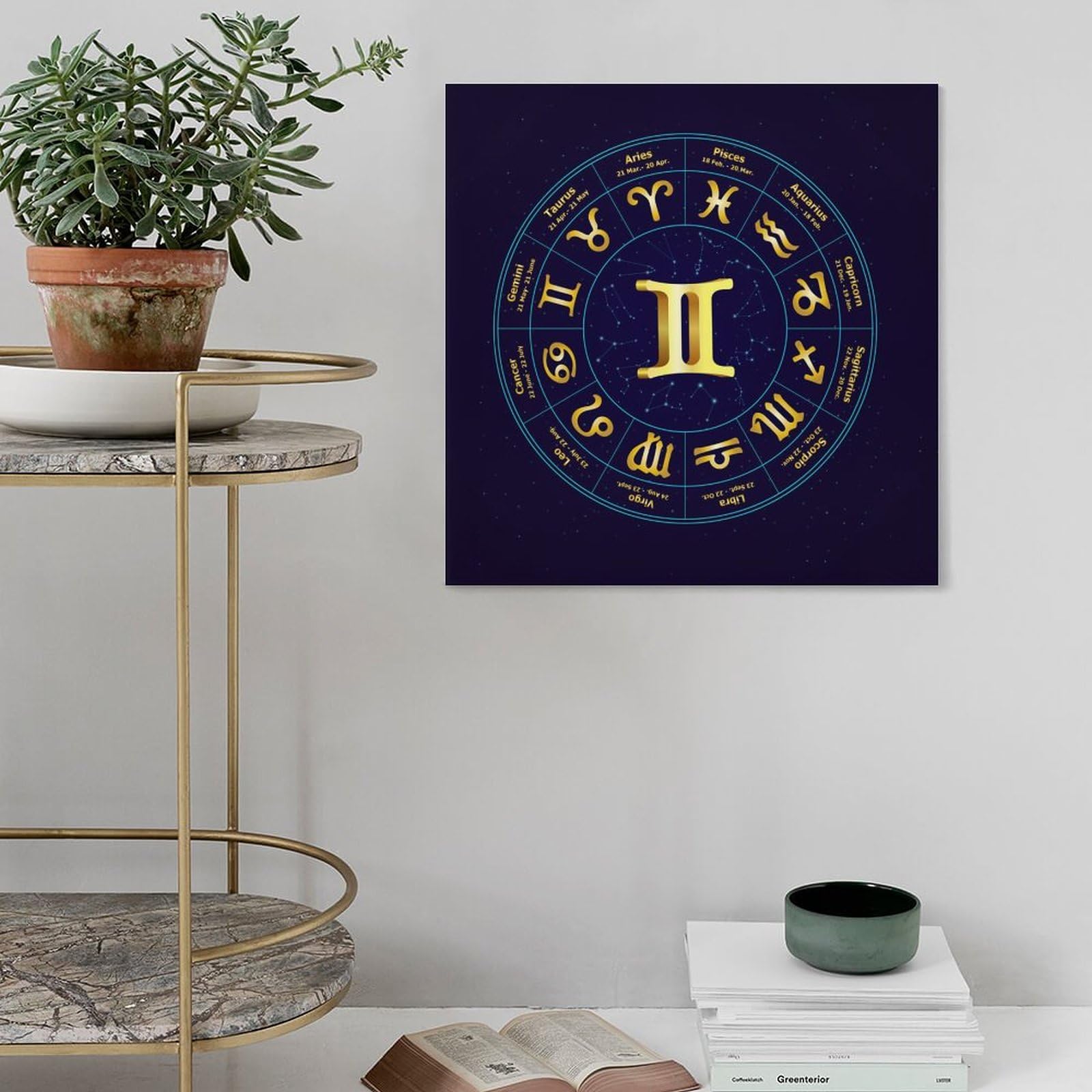 Gemini Zodiac Sign Wall Art - 28x28 Inch (70x70cm) Square Canvas Painting with Frame for Bedroom & Living Room Decor - Perfect for Astrology Lovers & Home Decoration Gifts