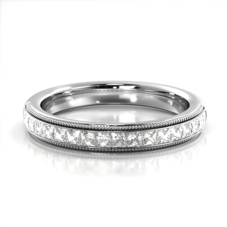 0.47 Carat Princess Cut Diamond Milgrain Accent Wedding Band - Elegant Bridal Ring for Engagement, Anniversary & Special Occasions