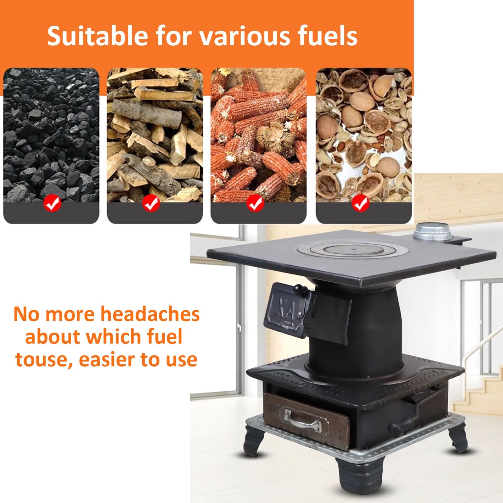 Cast Iron Wood Burning Stove for Camping & Home Heating - Hand Welded Wood Stove with Stabilized Legs & Large Gray Box | Perfect for Outdoor Adventures, Emergency Heating & Backyard Cooking