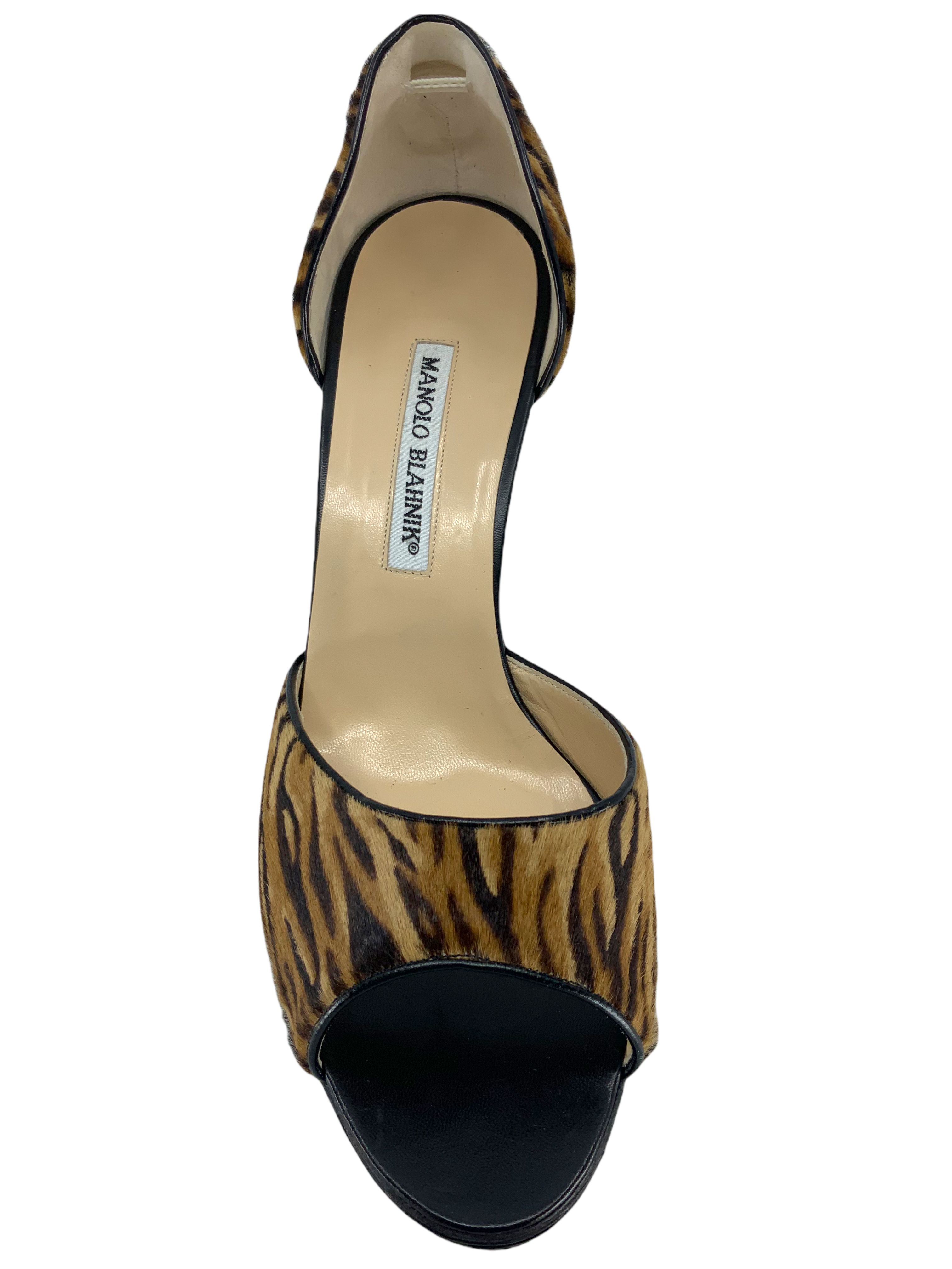 Manolo Blahnik Animal Print Pony Hair D'Orsay Pump Women's Size 10.5 - Elegant Heels for Evening Parties & Special Occasions