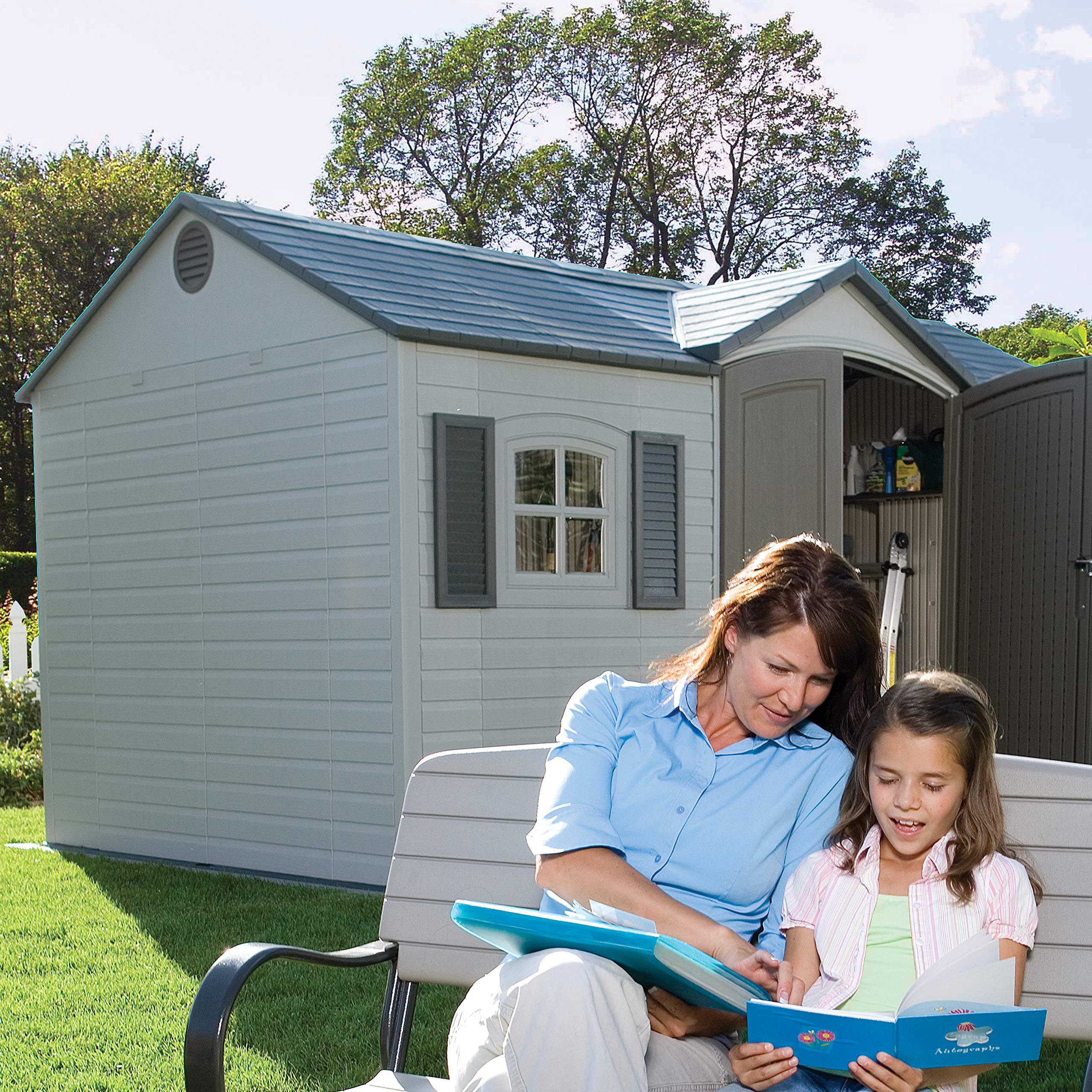 Lifetime 6446 8x15 Foot Outdoor Storage Shed in Desert Sand | Weather-Resistant Backyard & Garden Storage Solution for Tools, Equipment & Seasonal Items