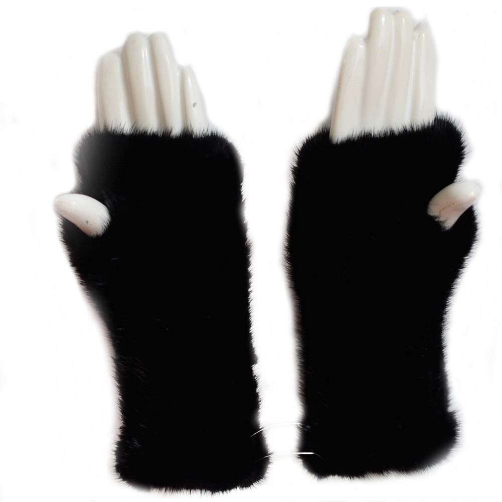 Valpeak Women's Winter Knitted Mink Fur Mittens & Fingerless Gloves - Soft Warm Arm Warmers for Cold Weather - Perfect for Snowboarding, Skiing, and Outdoor Activities