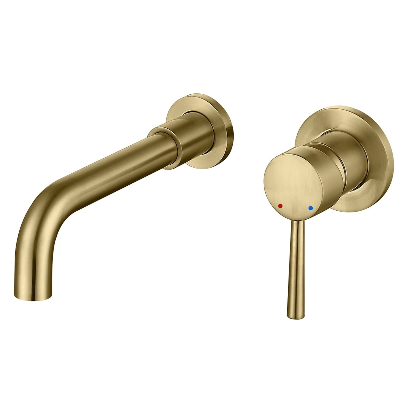 HMEGAO Brushed Gold Wall Mount Bathroom Faucet - Single Handle Sink Faucet with Rough-in Valve - Perfect for Modern Bathroom & Powder Room Renovations
