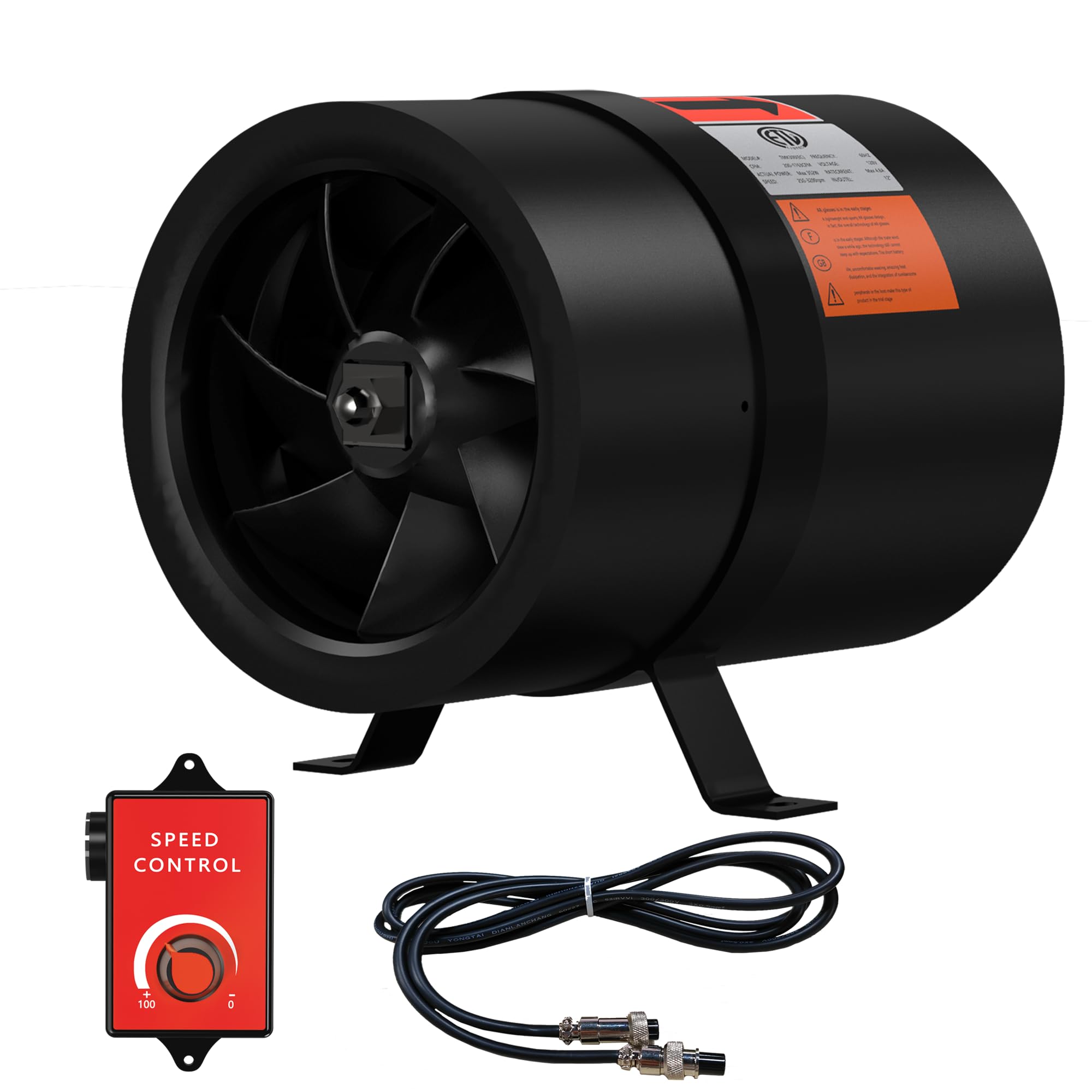 8 Inch Inline Duct Fan with Speed Controller - High Efficiency EC Motor Ventilation Exhaust Fan for Grow Tents, Hydroponics, HVAC Systems | Heating & Cooling Booster with NSK/SKF Bearings, ETL Certified | Perfect for Home Ventilation, Greenhouse Air Circulation & Indoor Gardening