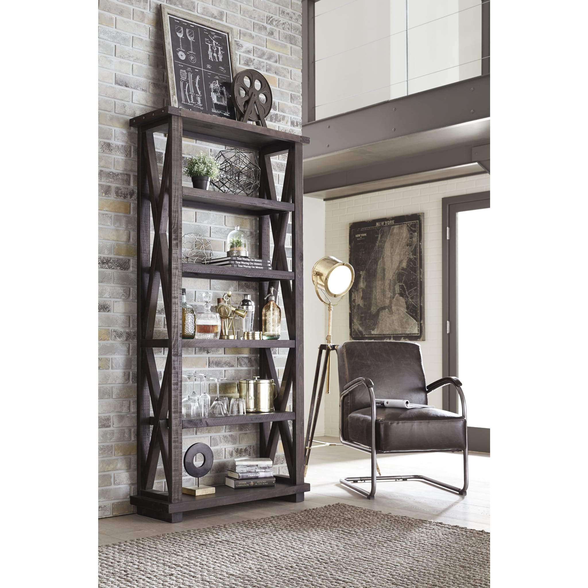Yosemite 82x39 Inch Solid Wood Bookshelf - Rustic Cafe Style for Living Room, Office & Library - Durable & Stylish Storage Solution