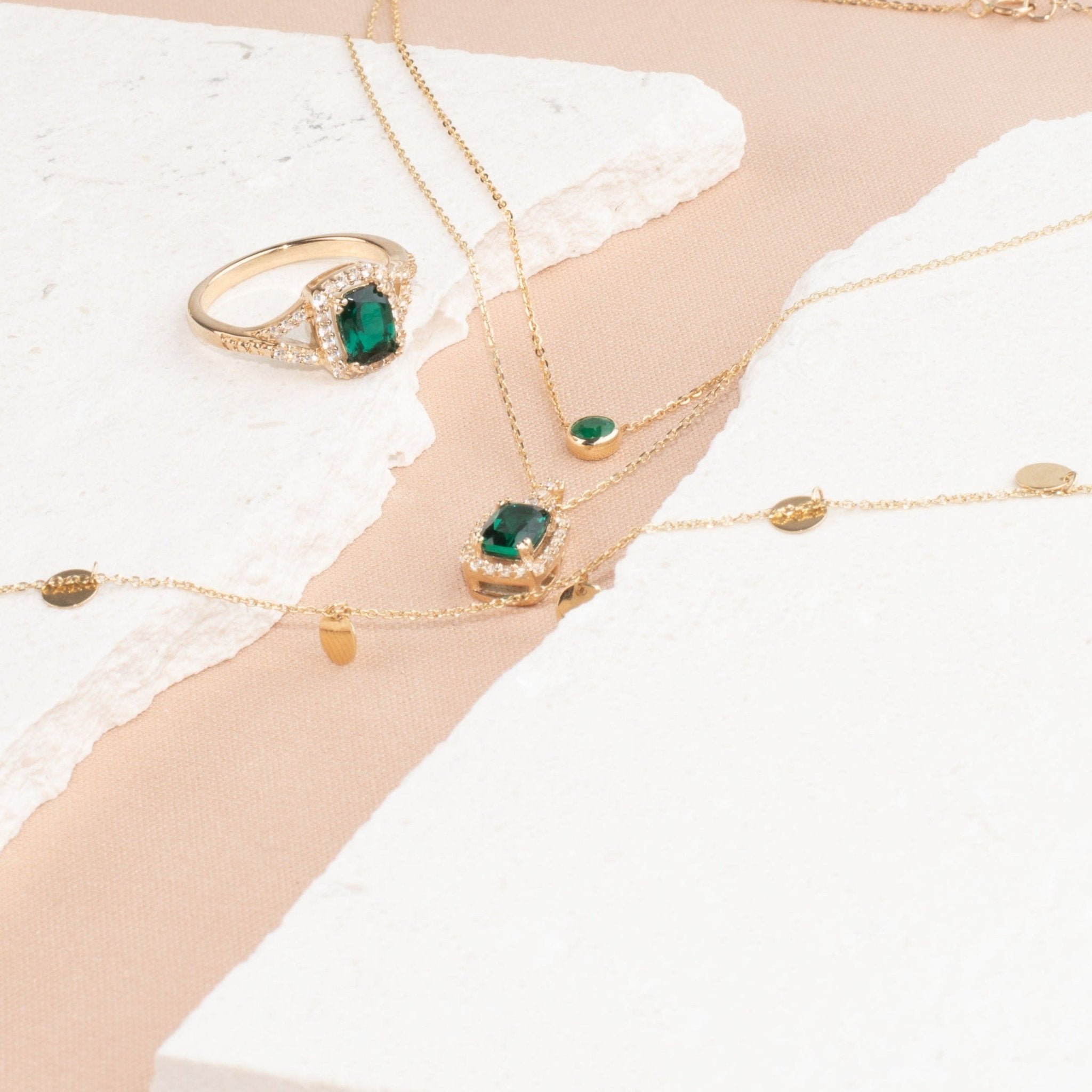 14K Solid Yellow Gold Emerald Station Necklace - Bezel Set for Everyday Elegance | Perfect for Gifts, Anniversaries, and Special Occasions