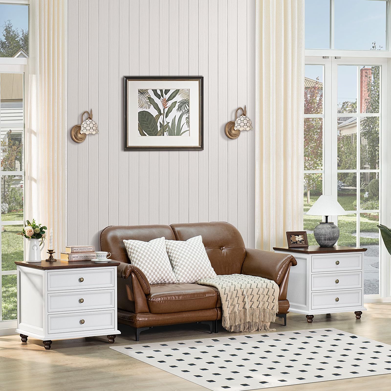 Farmhouse Dresser and Nightstand Set - 3 Piece Bedroom Furniture with 7-Drawer Dresser (54