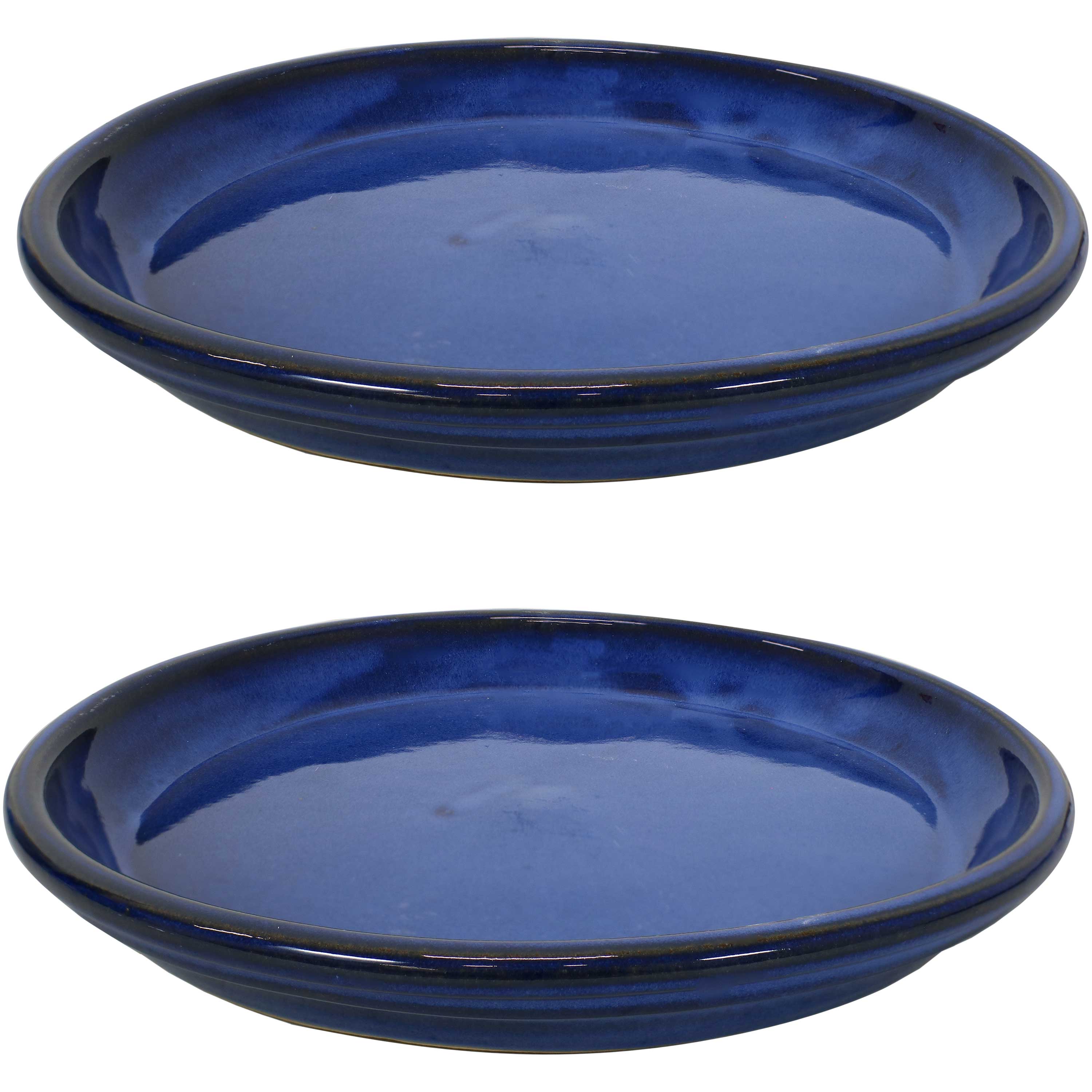 Sunnydaze Set of 2 Glazed Ceramic Planter Saucers - 6 Inch Flower Pot Trays for Indoor & Outdoor Plants - Perfect for Drainage and Protecting Surfaces