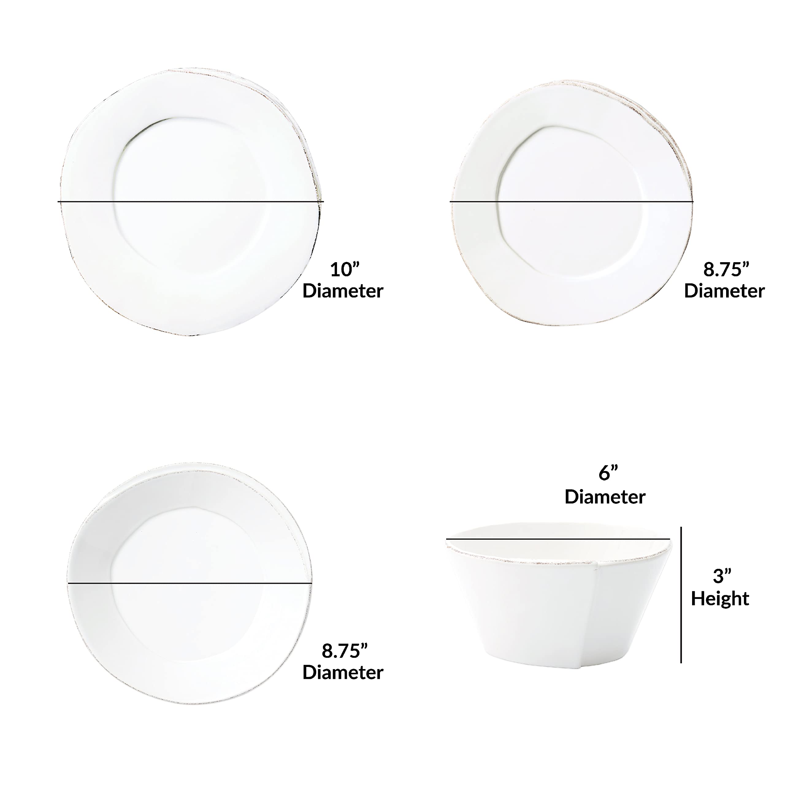 Vietri Lastra White 4-Piece Italian Stoneware Dinnerware Set – Elegant Plates & Bowls for Cereal, Salad, Pasta | Dishwasher & Microwave Safe | Perfect for Everyday Dining, Entertaining & Restaurant Use