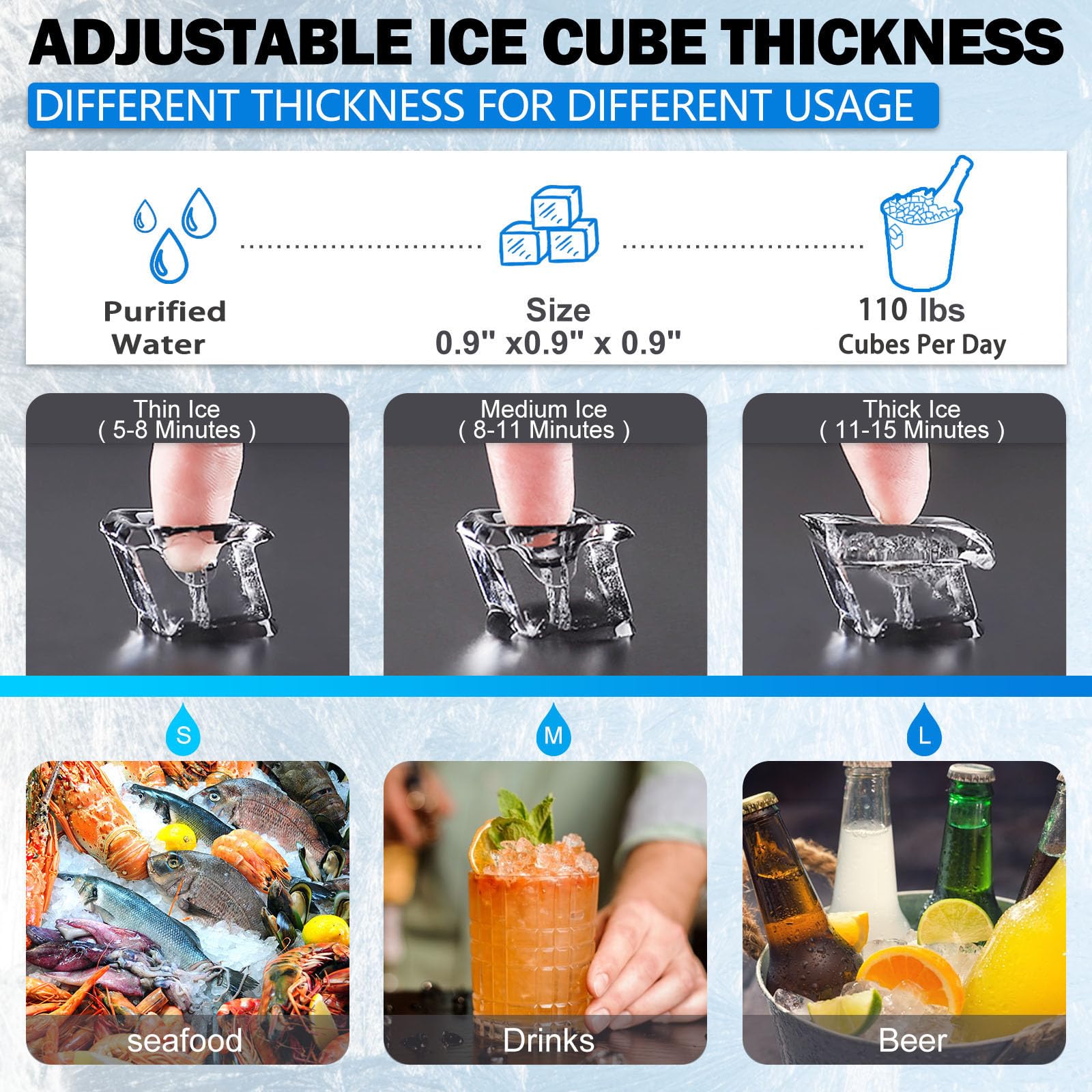 SmaketBuy 110LBS/24H Commercial Ice Maker Machine - Stainless Steel Automatic Ice Cube Maker with 24LBS Storage Capacity (32 Cubes) - Freestanding Heavy Duty Ice Machine for Restaurants, Bars, Coffee Shops, Hotels, and Catering Services - Perfect for Beverage Cooling, Cocktail Making, and Food Preservation