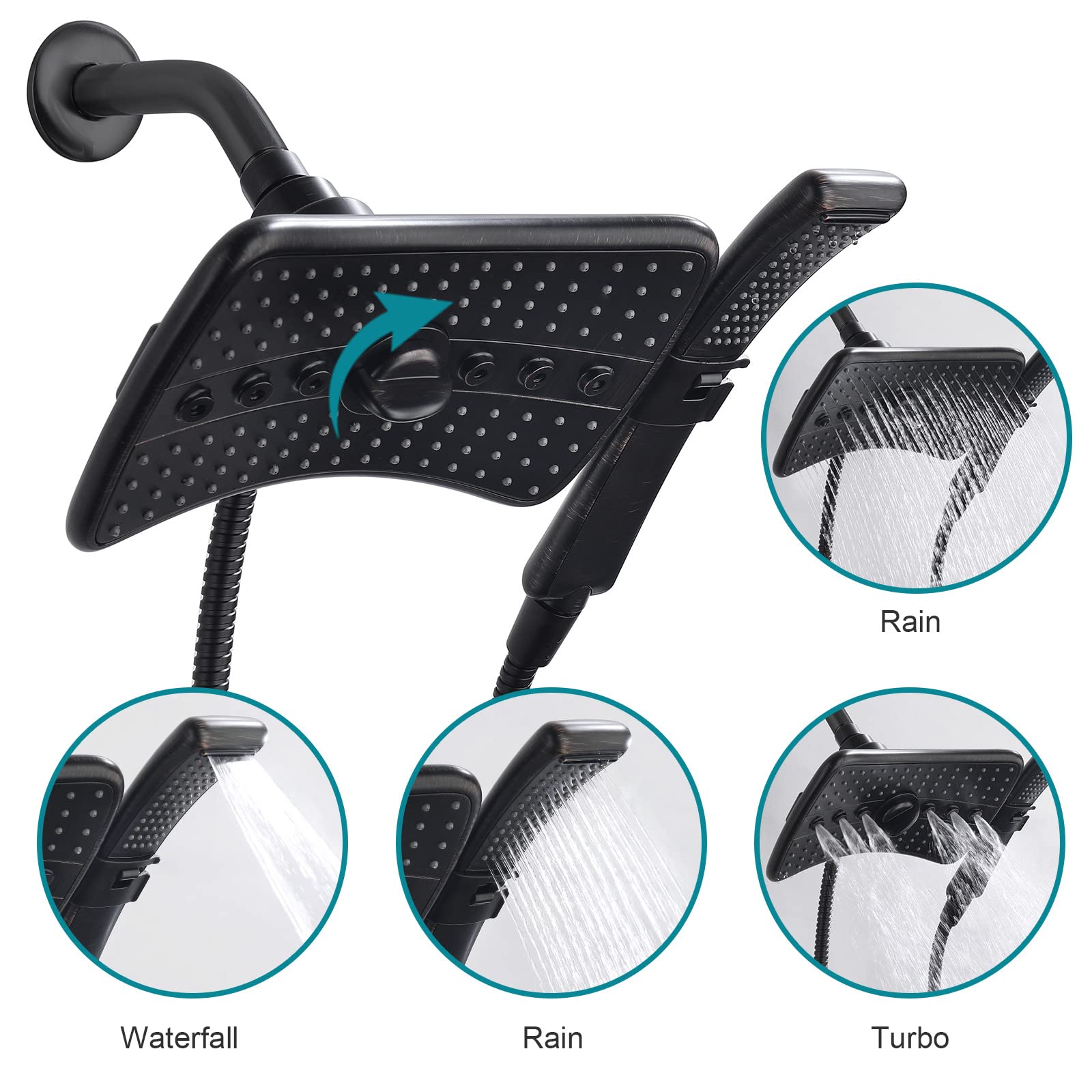 BRIGHT SHOWERS 4-Spray Shower Head Set - Oil Rubbed Bronze & Black Finish with 60
