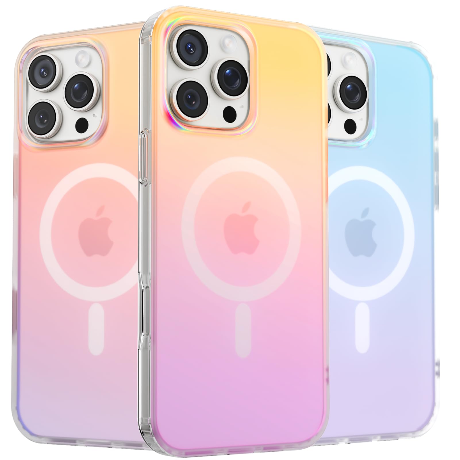 ORNARTO Magnetic Case for iPhone 16 Pro Max - Holographic Iridescent Shockproof Cover with MagSafe Compatibility | Rainbow Sunset Design | Protective Phone Case for 6.9