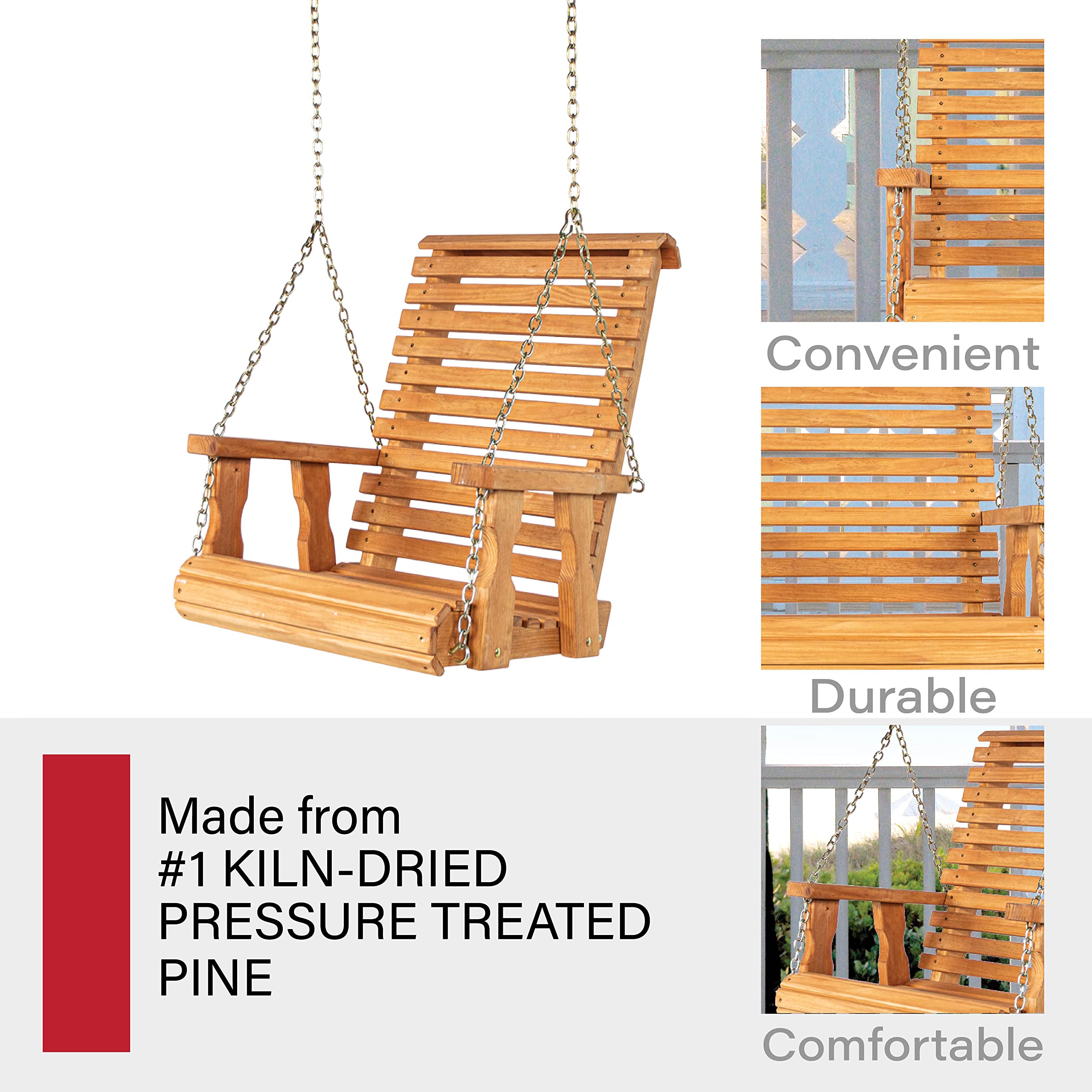 Amish Heavy Duty Roll Back Pressure Treated Cedar Swing Chair - Outdoor Patio, Garden, Porch Relaxation - Weather-Resistant & Durable for Backyard, Deck, or Poolside Use