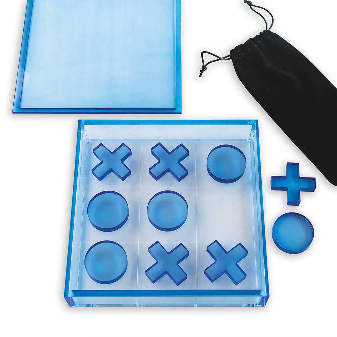 Premium Wooden Tic Tac Toe Game Set - Classic Blue Board Game for Kids & Adults - Perfect for Family Game Nights, Travel, and Classroom Activities