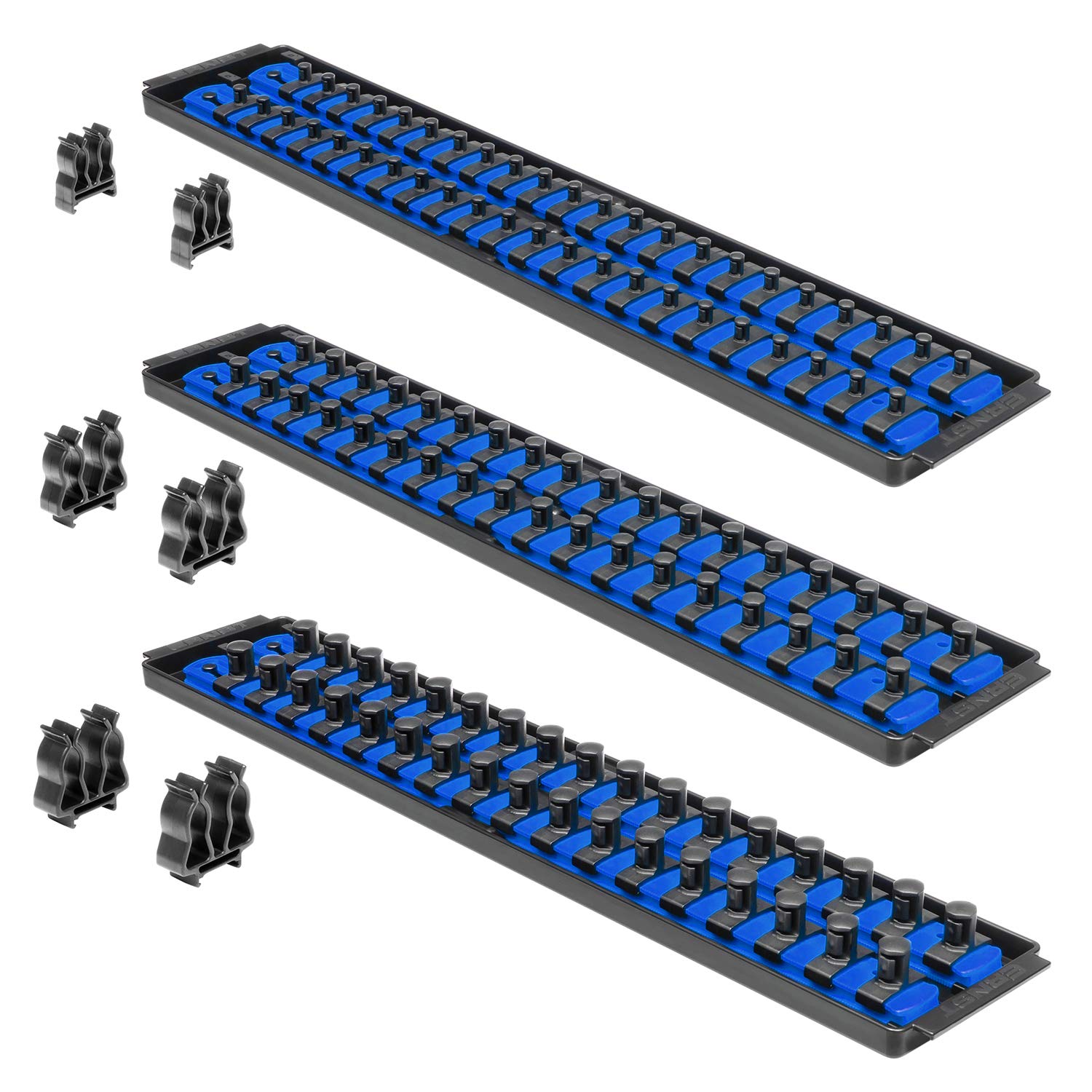 ERNST Socket Boss Combo 3-Pack | Blue Socket Rail Organizers (8511A) | Made in USA | Perfect for Toolbox Organization & Mechanics Workshop Storage