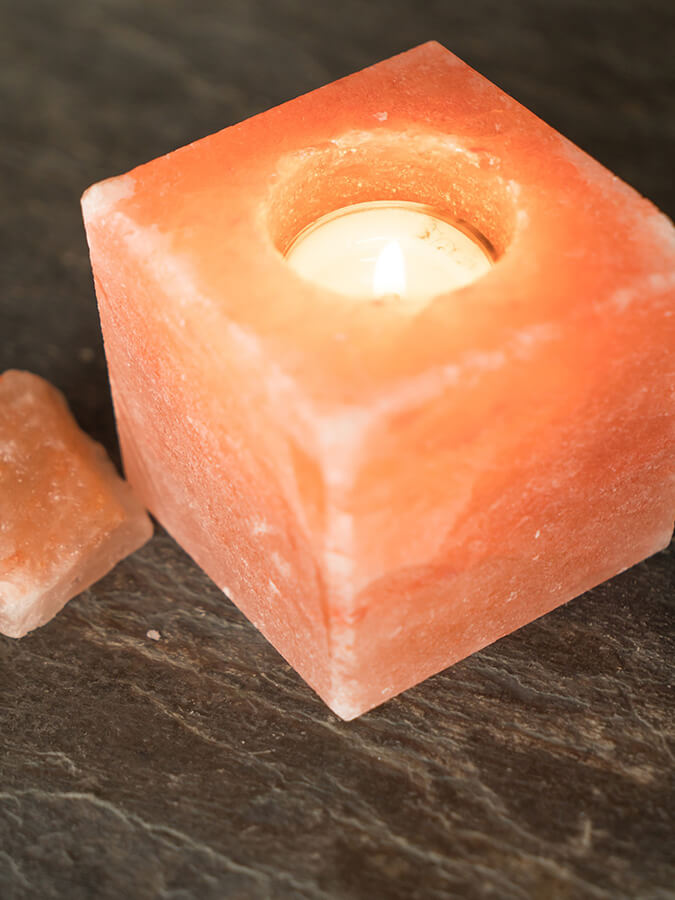 Himalayan Salt Tealight Candle Holder - Square Yoga Studio Decor for Meditation, Relaxation & Home Spa Ambiance