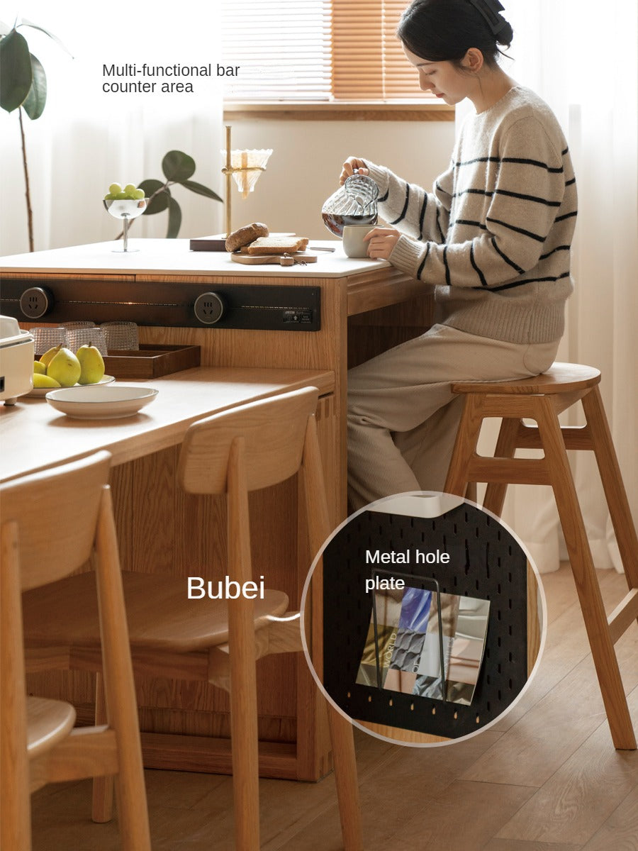 Solid Oak Wood Rock Plate Island - Multi-Functional Dining Sideboard for Kitchen, Dining Room & Living Room Storage