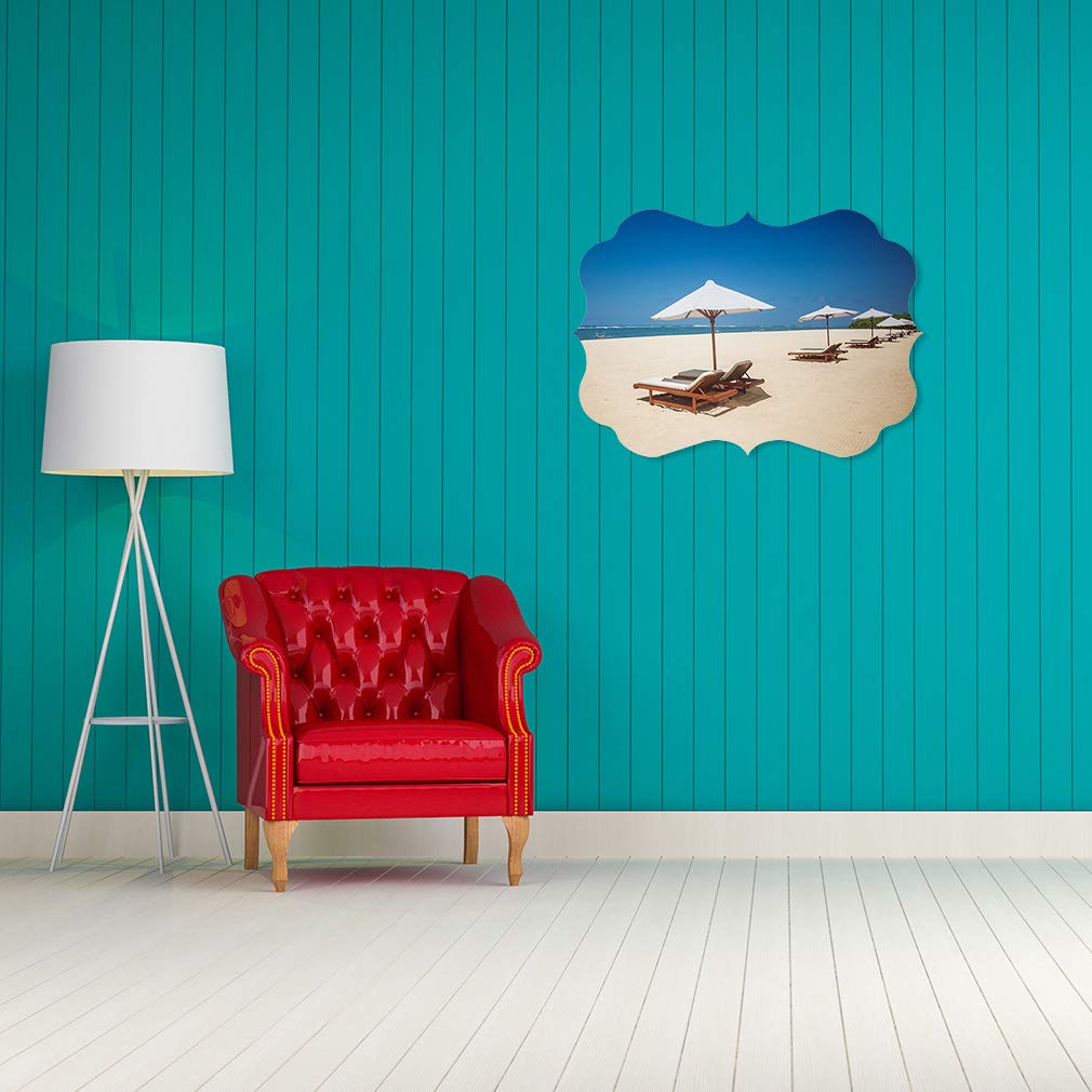 Stylish Horizontal Home Decor Wall Sign - Beach Chairs Art Picture Frame in Benelux Shape (18x12 Inches) - Perfect for Coastal Living Rooms, Beach House Decor & Vacation Home Wall Art