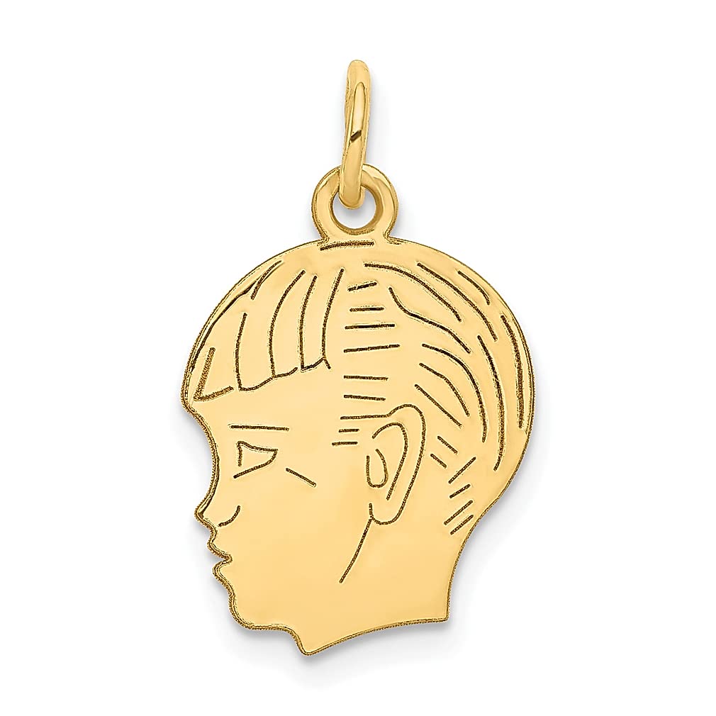 14K Yellow Gold Engravable Boy Head Charm Necklace Pendant - Personalized Baby Disc Jewelry for Women, Mothers & Grandmothers | Perfect Gift for Birthday, Mother's Day & Baby Showers | Elegant Fine Jewelry for Everyday Wear & Special Occasions