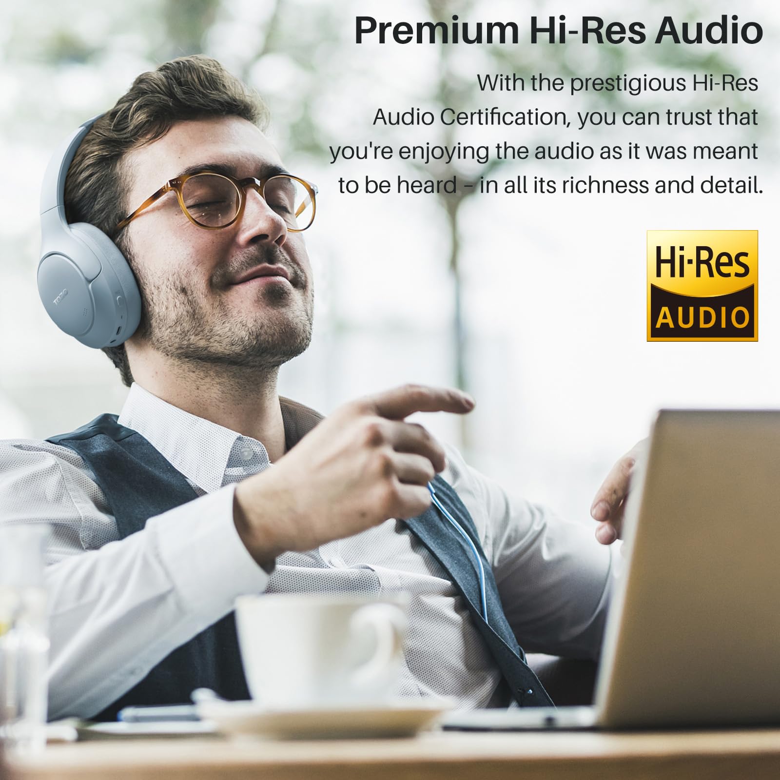 TOZO HT2 Hybrid Active Noise Cancelling Wireless Headphones - 60H Playtime, Hi-Res Audio, Deep Bass, Foldable & Lightweight Over-Ear Bluetooth Headphones for Workout, Travel & Office Use