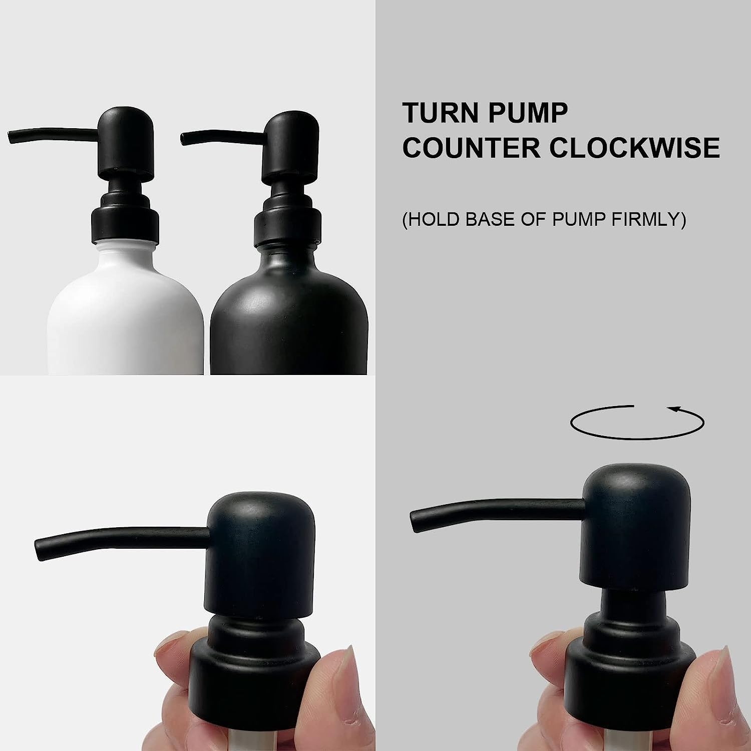 16OZ Glass Soap Dispenser 2 Pack - Stainless Steel Pump for Hand Soap & Dish Soap - Modern Kitchen & Bathroom Accessories (Black & White) - Perfect for Countertop, Sink, and Vanity Organization