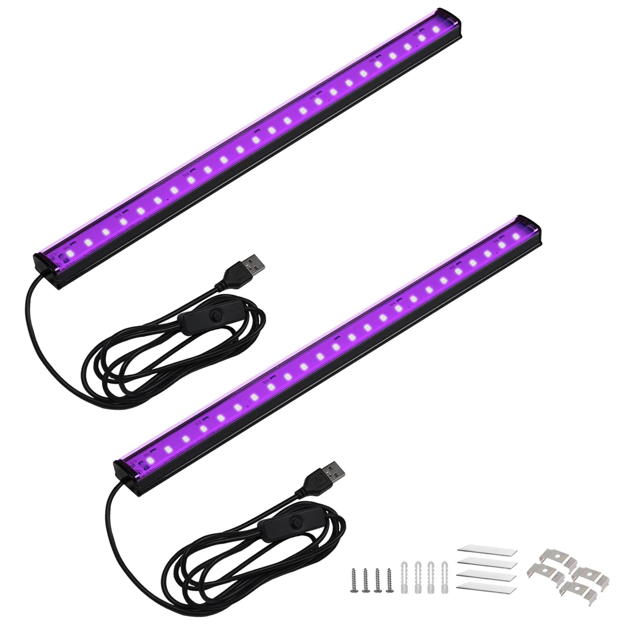 10W UV LED Black Light Bar with 5ft USB Cable - 2 Pack for Body Painting, Glow Parties, Tapestry & Poster Lighting - Perfect for Cabinets, Home Decor & Nightclub Effects