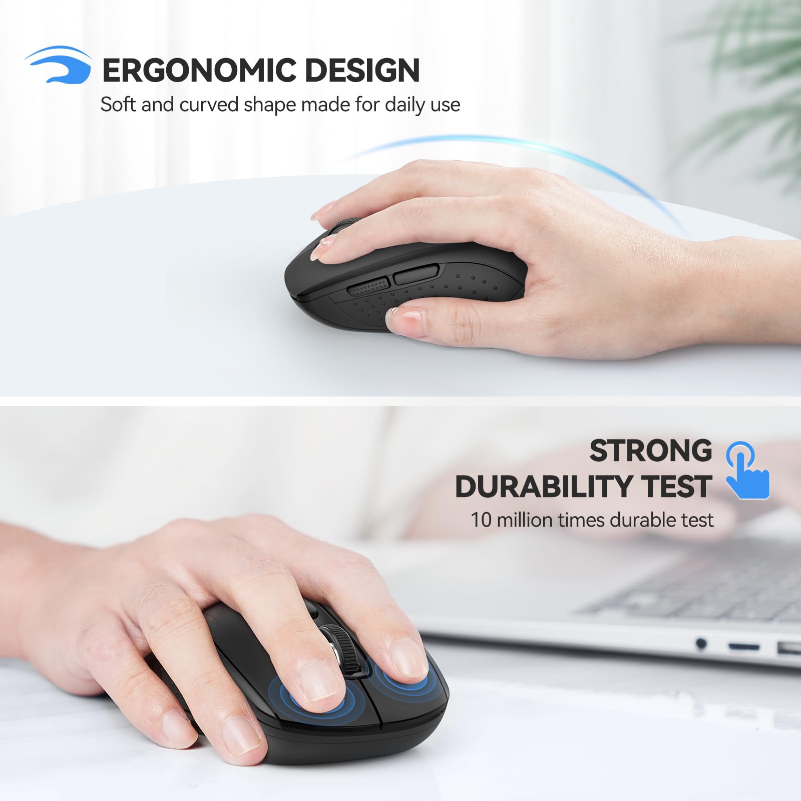 TECKNET Wireless Bluetooth Mouse for MacBook, 2-in-1 (BT 5.0 + 2.4G USB), 4000DPI Rechargeable Mouse - Compatible with Chromebook, Windows PC/Laptop - Black - Perfect for Office, Home & Travel Use