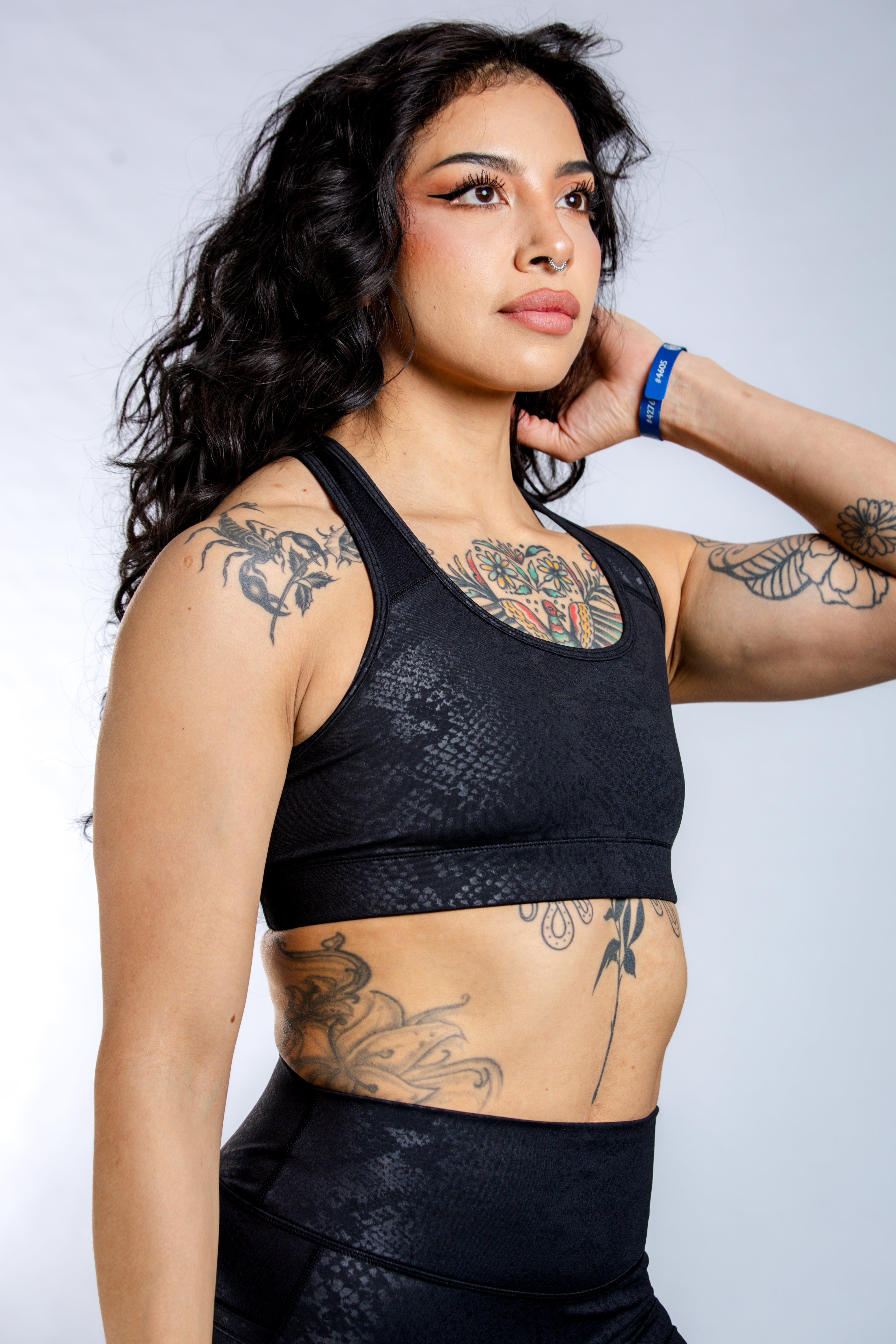High Support Workout Sports Bra for Women - Black Snakeskin Print | Yoga, Running, Gym & Activewear