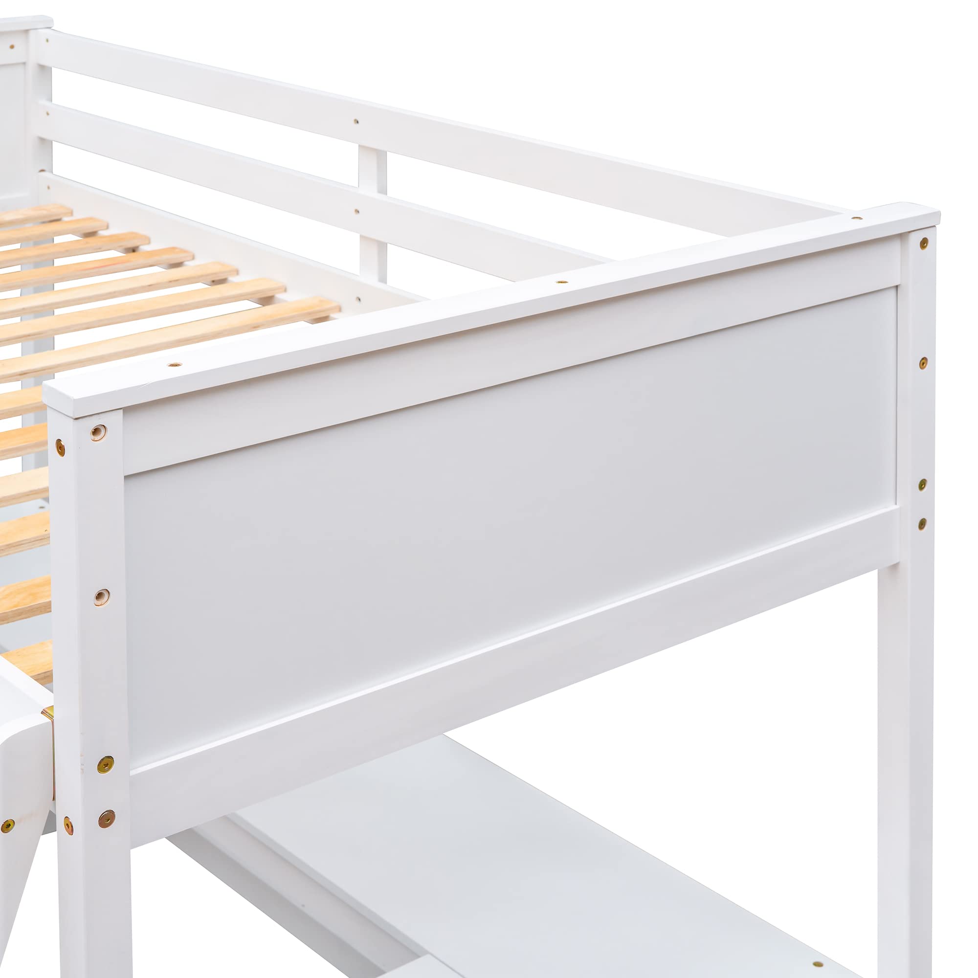 Twin Loft Bed with Desk & Shelves, Sturdy Wood Loft Bed Frame with Storage Drawers for Kids, Teens & Adults - White | Perfect for Small Spaces, Dorm Rooms & Multi-Functional Bedroom Furniture