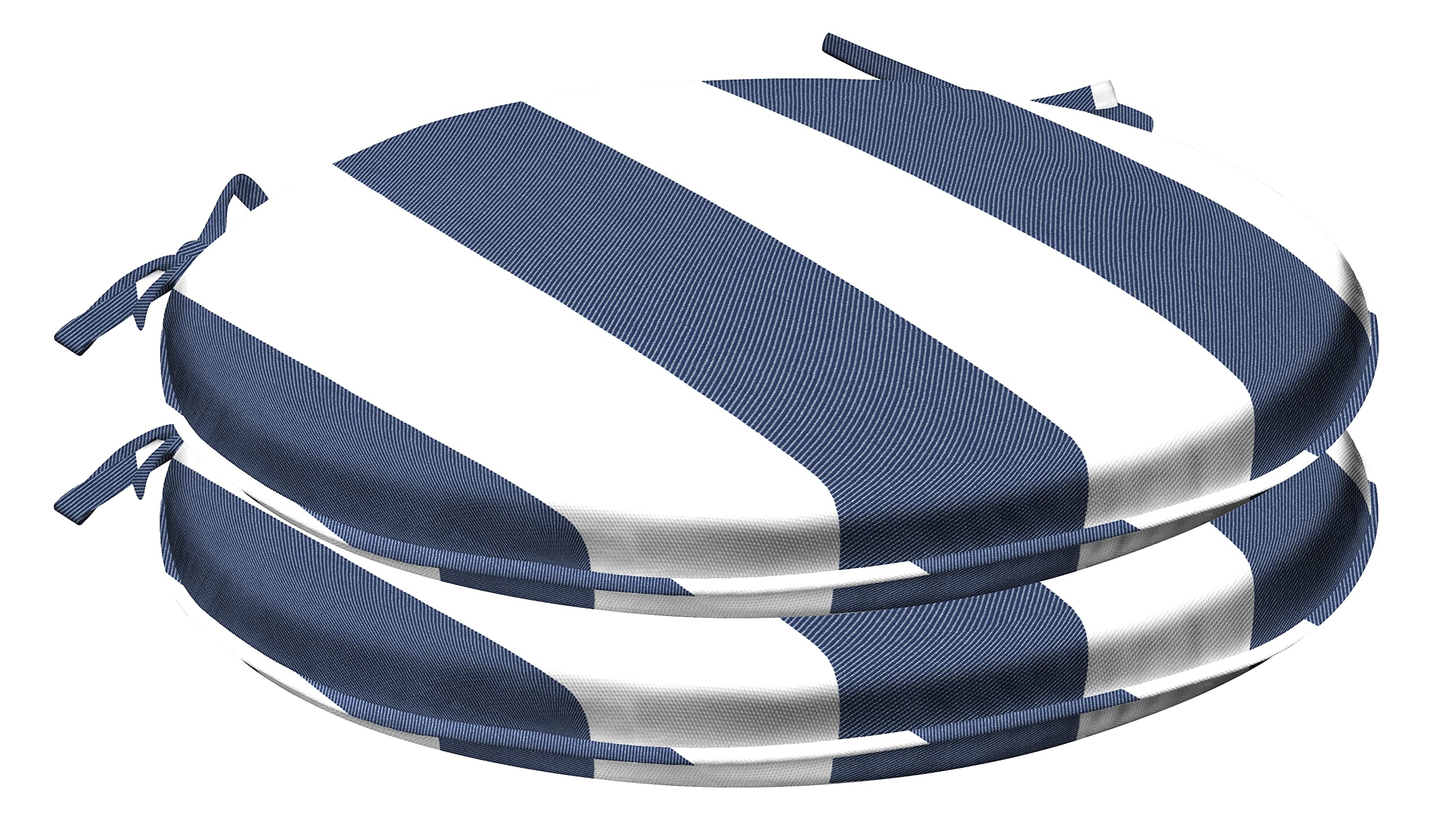 Blue and White Honeycomb Cabana Stripe Round Seat Cushions (2-Pack) - 15.5
