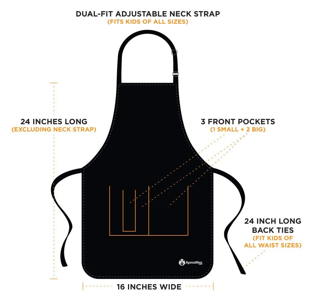 Best Kids Apron for Cooking & Baking - Adjustable & Washable Children's Chef Apron - Perfect for Kitchen Activities, Arts & Crafts
