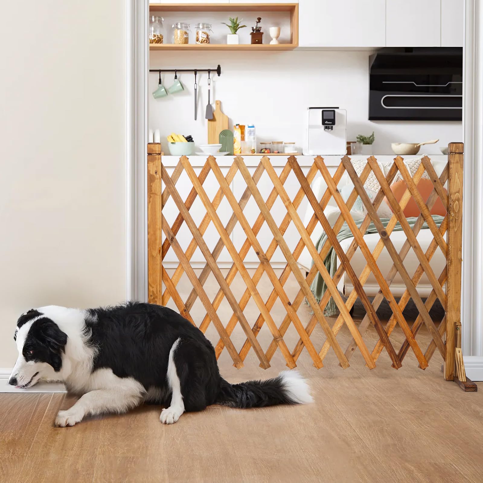 Uyouous Expandable Wooden Garden Fence - 2 Pack Freestanding Extendable Fencing for Yard, Home, Indoor & Outdoor Use - Perfect for Landscaping, Flower Beds, and Pet Barriers